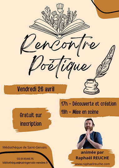 Image de l'affiche rencontre poétique avec Raphaël Reuche à Saint-Gervais.