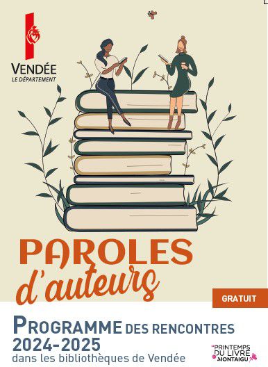 image tract paroles d'auteurs : un livre avec des feuilles qui poussent et deux personnages qui lisent