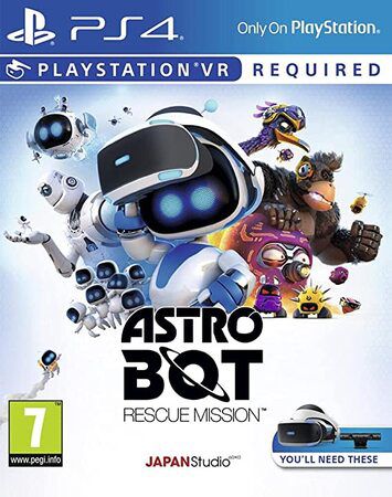 Visuel du jeu avec les différents personnages présents dans le jeu et Astrobot au milieu de l'image