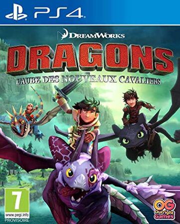 Visuel du jeu avec les personnages issus du film Dragons ainsi que le personnage principal du jeu chevauchant leurs dragons