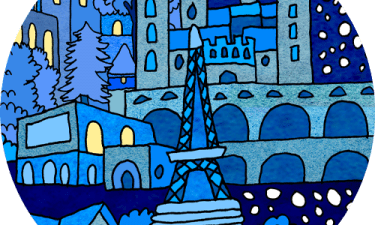 illustration ville de nuit avec la Tour Eiffel